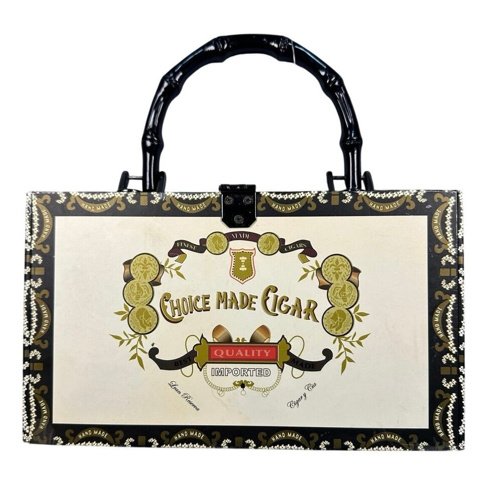 Enid Collins Style Wooden Cigar Box Purse Martini Bamboo Top Handle